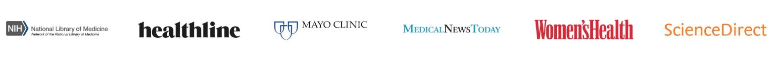 National Library of Medicine, Healthline, Mayo Clinic, Medical News Today, Women’s Health et ScienceDirect