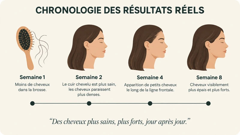Chronologie des résultats réels : semaines 1, 2, 4 et 8.