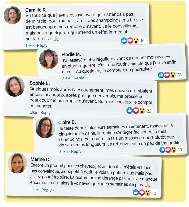 Visuel fourni regroupant les témoignages de Camille R., Élodie M., Sophie L., Claire B. et Marine C.